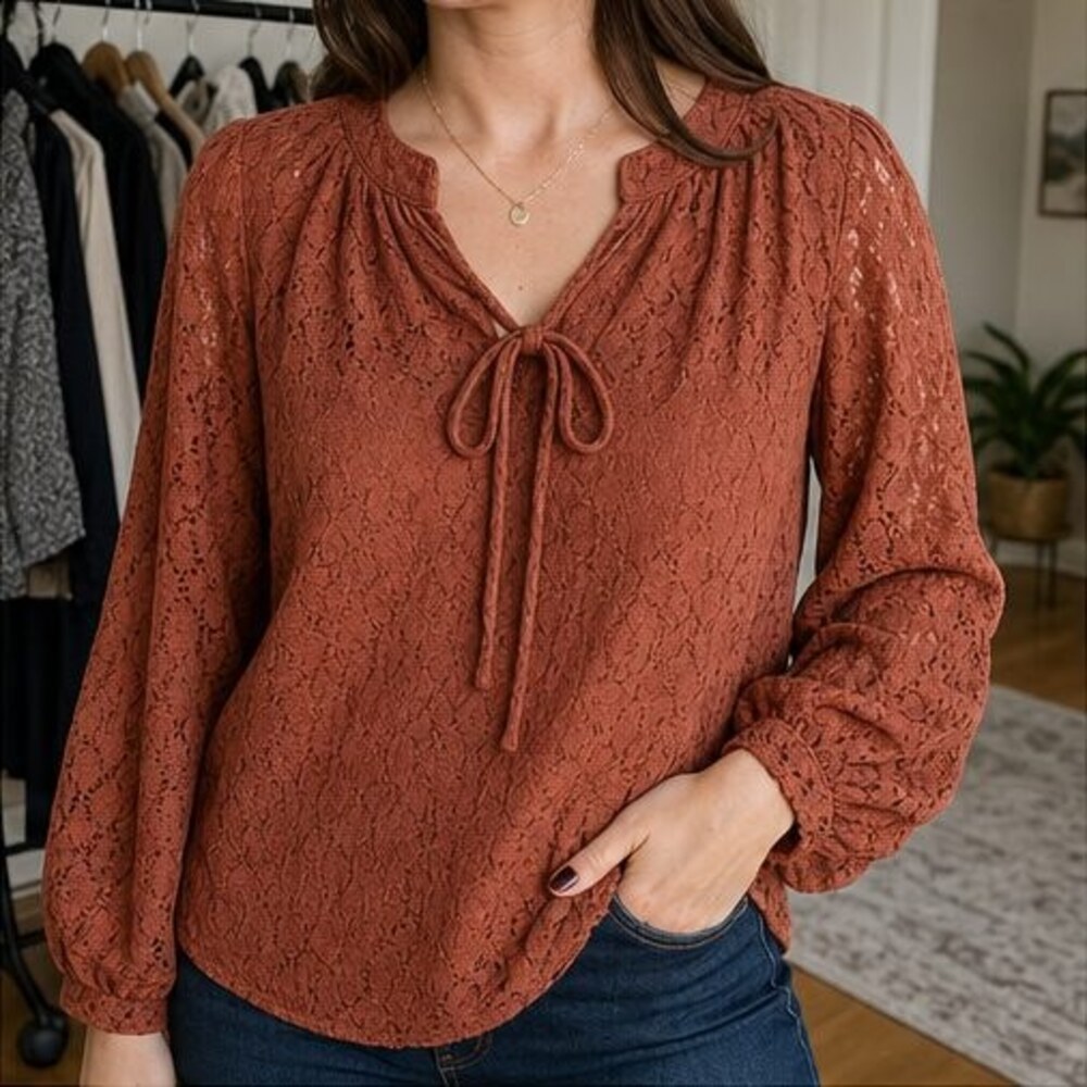 Rust Pleated Blouse - Picture 2 of 6